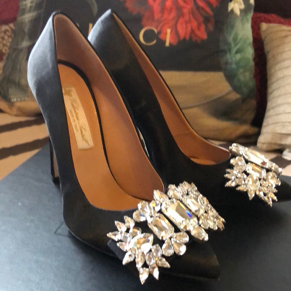 Valentina Lentell Black Silk Crystal Pump New